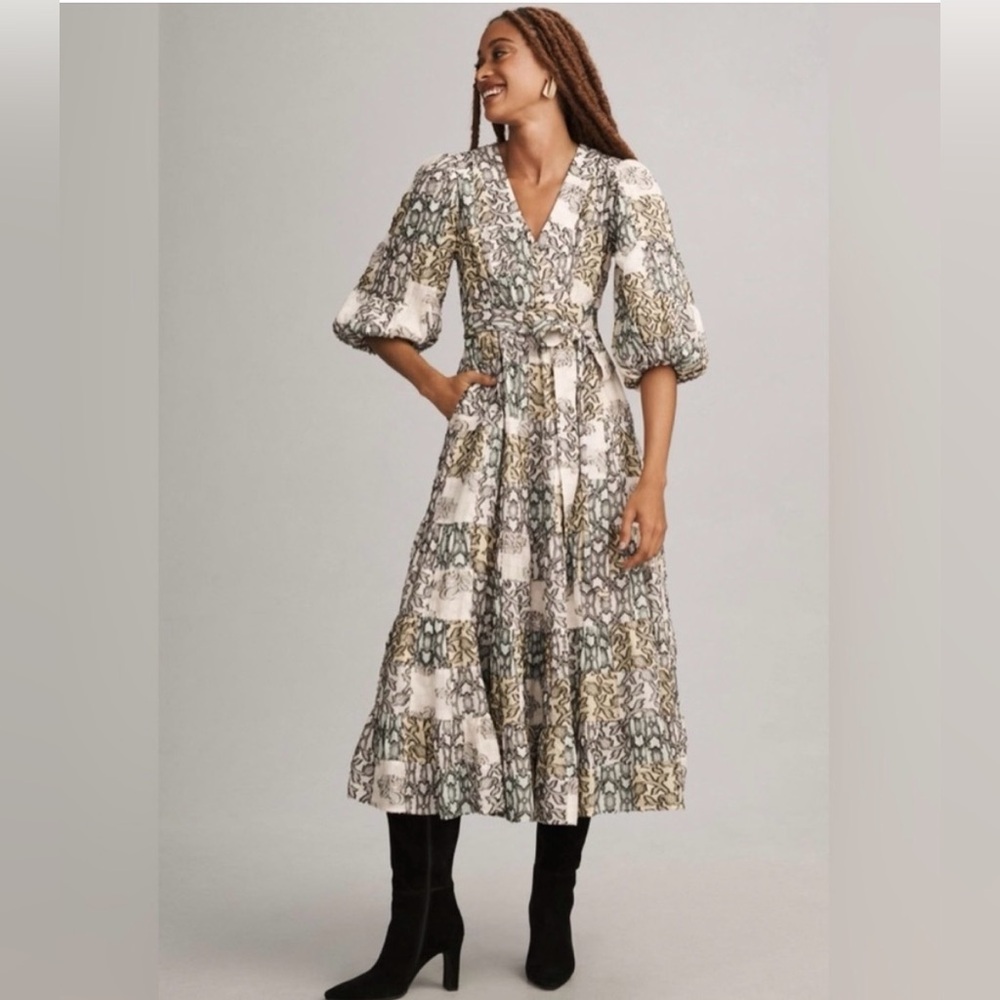 Anthropology Dress V-neck Textured Midi Style Number 95508073 SMALL